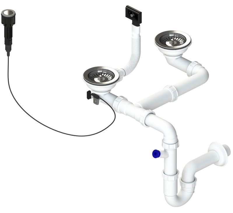Sinks dvousifon 3 ½" pro nerez. dřezy s extra úsporou místa a s exc. ovladačem (clic-clac)