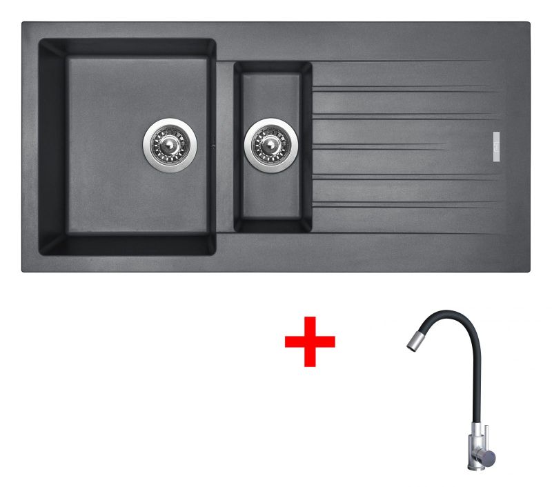 Sinks PERFECTO 1000.1 Titanium + Elasta nerez/černá