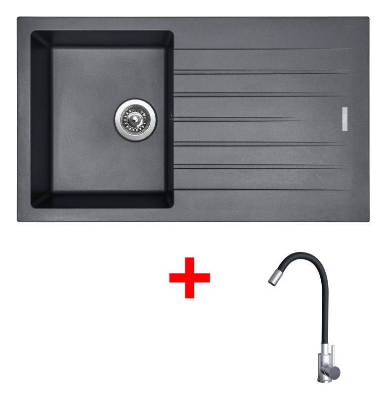 Sinks PERFECTO 860 Titanium + Elasta nerez/černá