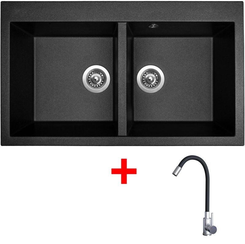 Sinks AMANDA 860 DUO Metalblack + Elasta nerez/černá