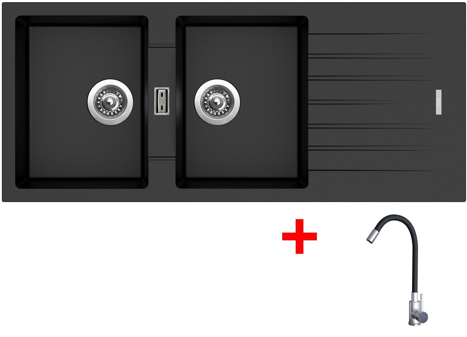 Sinks PERFECTO 1160 DUO Metalblack + Elasta nerez/černá