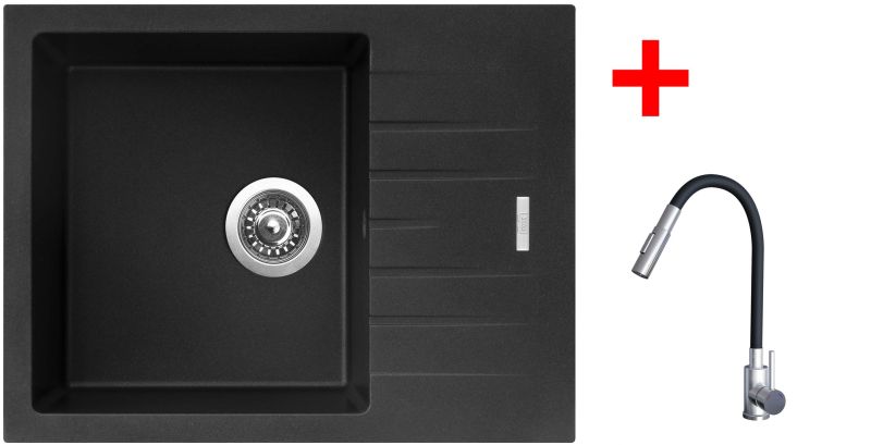 Sinks PERFECTO 650 Metalblack + ELASTA S nerez/černá
