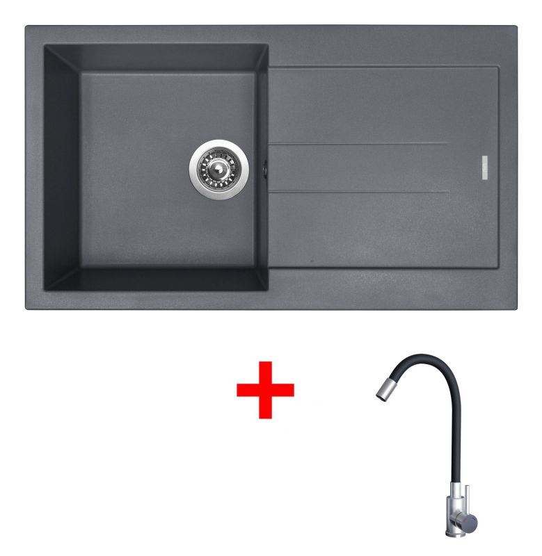 Sinks AMANDA 860 Titanium + Elasta nerez/černá