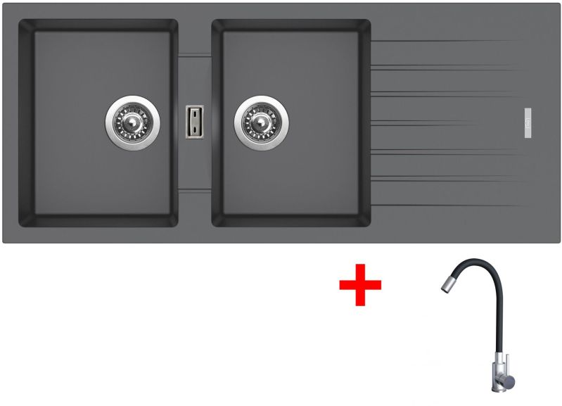 Sinks PERFECTO 1160 DUO Titanium + Elasta nerez/černá