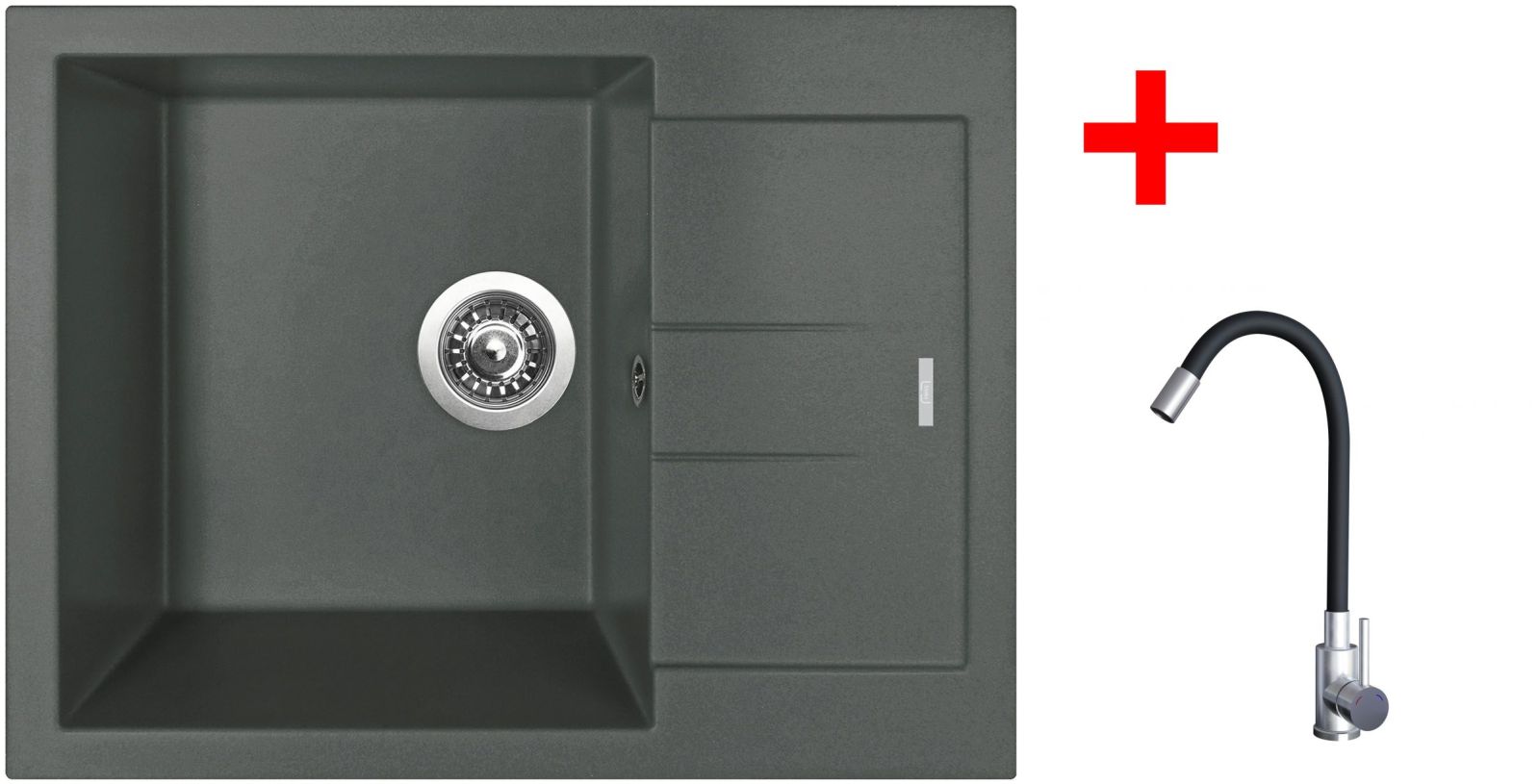 Sinks AMANDA 650 Titanium + Elasta nerez/černá