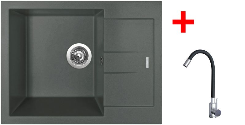 Sinks AMANDA 650 Titanium + Elasta nerez/černá