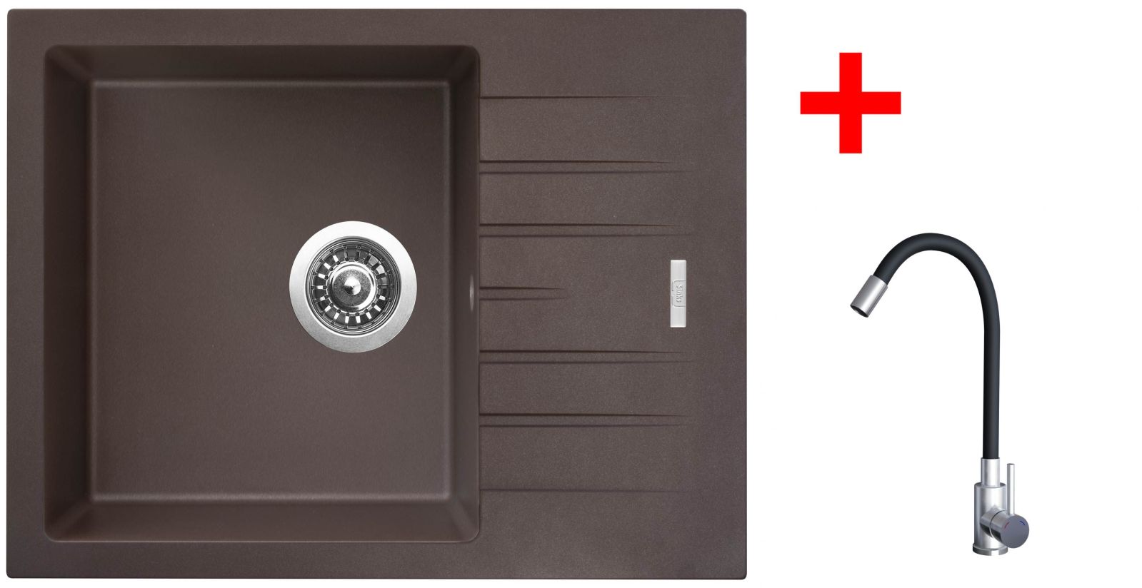 Sinks PERFECTO 650 Marone + ELASTA nerez/černá