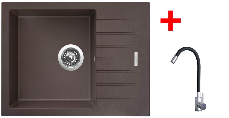 Sinks PERFECTO 650 Marone + ELASTA nerez/černá